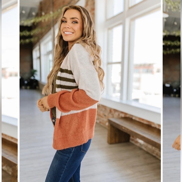 Liam & Co open front cardigan long sleeves orange green cream small - Picture 10 of 10